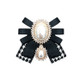 Women Pearl Bow-knot Bow Tie Cloth Brooch Clothing Accessories, Style:Pin Buckle Version(Black White)