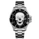 SKMEI 9195 Fashion Water-inlaid Drill Skull Nightlight Waterproof Quartz Watch Steel Strip Watch for Men(Silver Black)
