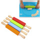 kn055 Solid Wooden Handle Silicone Rolling Pin Non-stick Food Dumpling Stick, Length: 38cm, Random Color Delivery