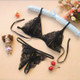 3 PCS Lady Lotion Open Sexy Lace Three-Point Erotic Lingerie Open Panties Temptation Set(Black)
