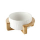 13cm/400ml Cat Dog Food Bowl Pet Ceramic Bowl, Style:Bowl With Wooden Frame(White)