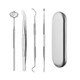 5 in 1 Dental Tool Set (Stainless Steel Probe + Hoe-shaped Dentist + Sickle Dentist + Dental Tweezers + Mouth Mirror)