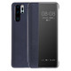 Litchi Texture PC + PU Horizontal Flip Case for Huawei P30 Pro, with Touch Call Display ID&Sleep/Wake-up Function (Blue)