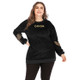 Plus Size Women Embroidered Round Neck Long Sleeve Pullover (Color:Black Size:XXXL)