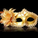 Halloween Masquerade Party Dance Plating Side Flower Feather Venice Princess Mask (Gold)