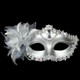 Halloween Masquerade Party Dance Plating Side Flower Feather Venice Princess Mask (Silver)