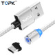 TOPK 1m 2.4A Max USB to Micro USB Nylon Braided Magnetic Charging Cable with LED Indicator(Silver)