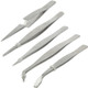 High-precision Electronic Stainless Steel Elbow & Straight Tweezers, include 5 kind of Tweezers(Silver)