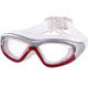 J8150 Eye Protection Flat Light Adult waterproof Anti-fog Big Frame Swimming Goggles with Earplugs(Transparent Red Silver)