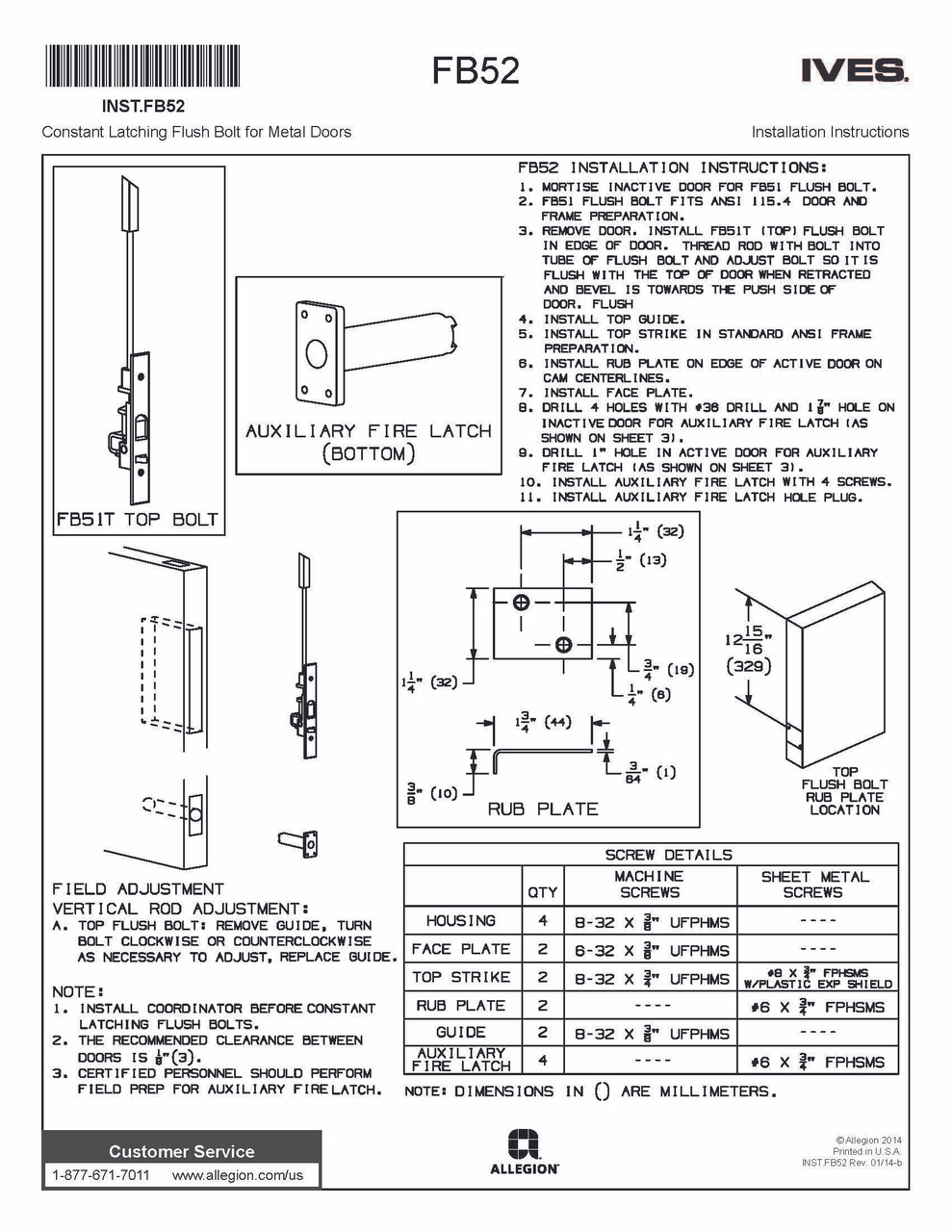 Ives Commercial FB5212MD32 12" Top Constant Latching Bolt for Metal