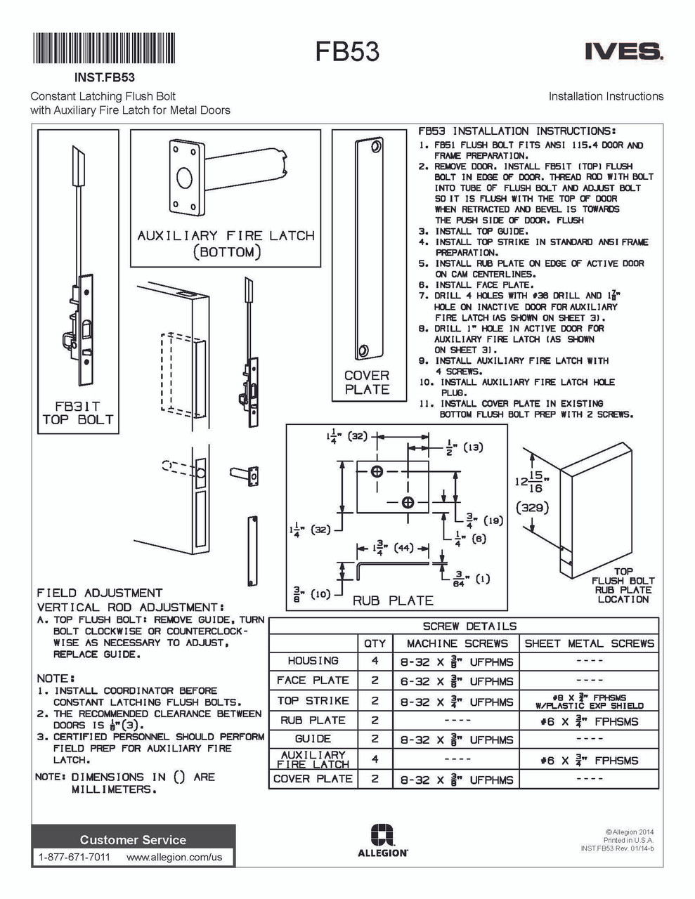 Ives FB5312MD32 Bright Stainless Steel Constant Latching Flush Bolt