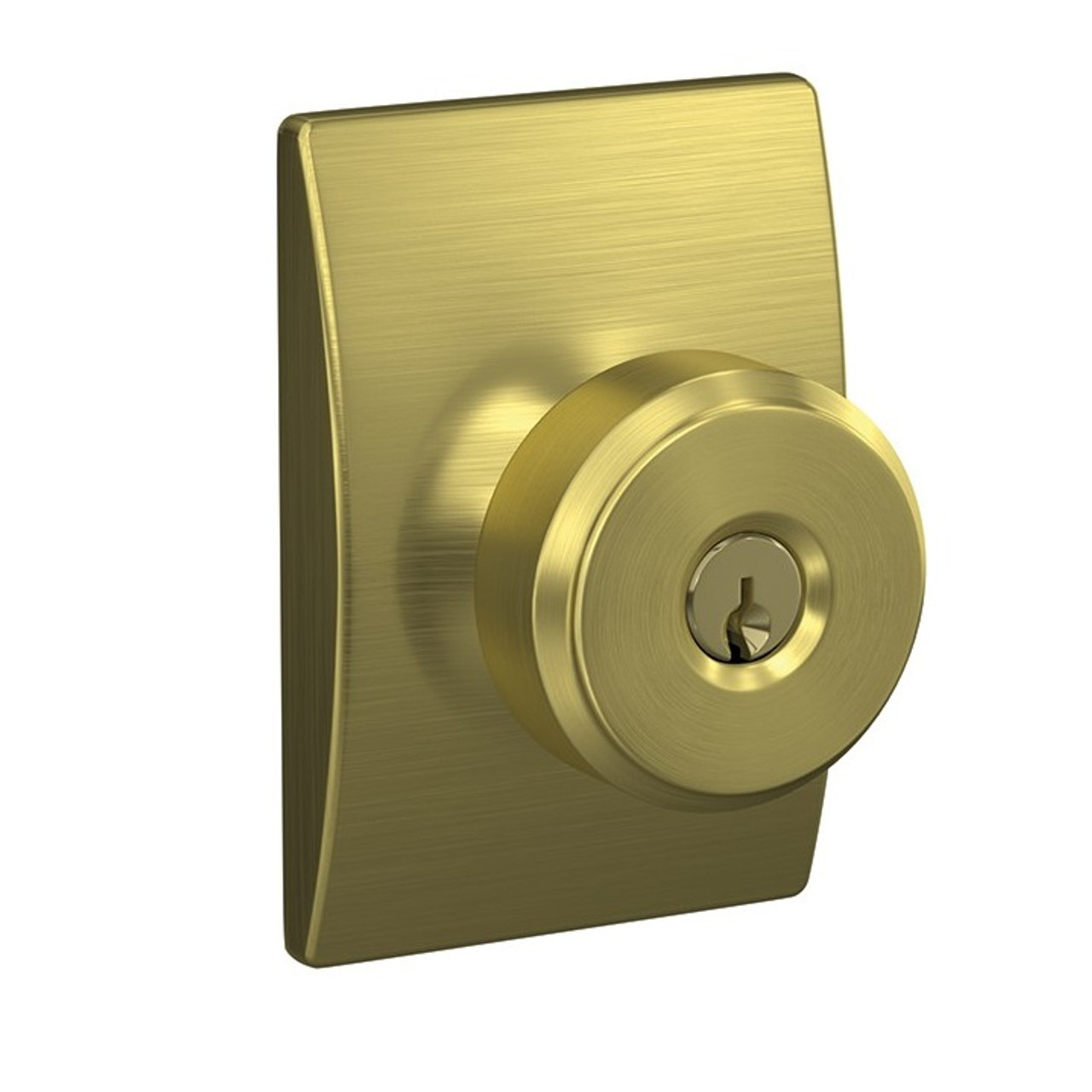 Schlage Bowery Satin Brass Keyed Entry Knob with Collins Rose