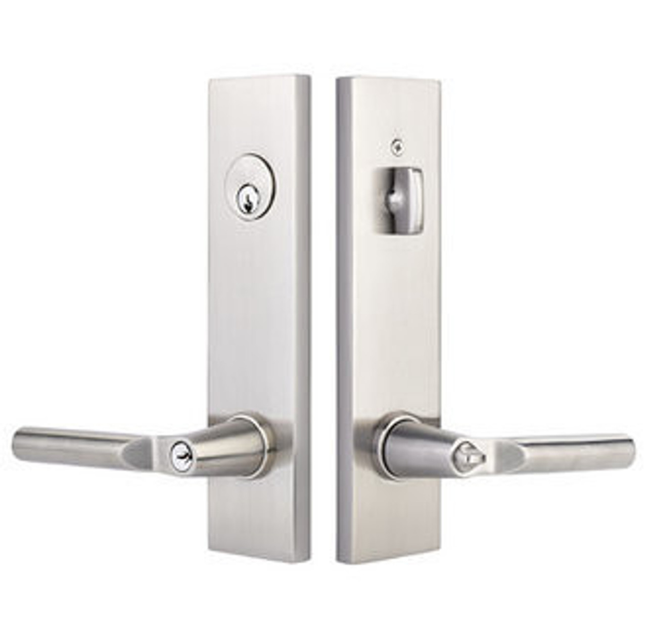 Emtek 5312US4 Satin Brass Modern Rectangular 2-Point Single Cylinder Key In  Lockset