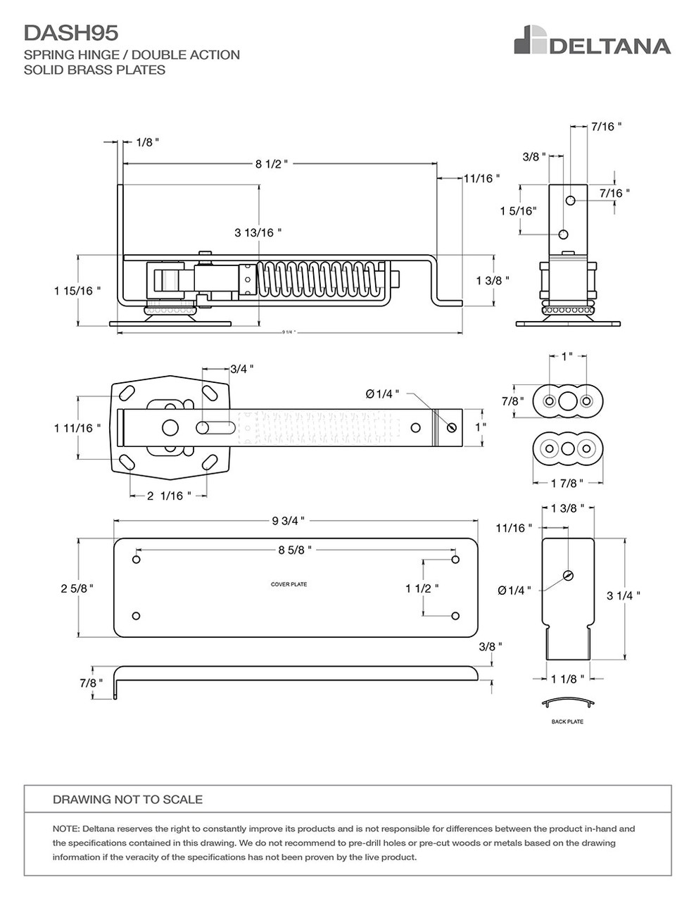 Deltana DASH95U15 Satin Nickel Double Action Spring Hinge