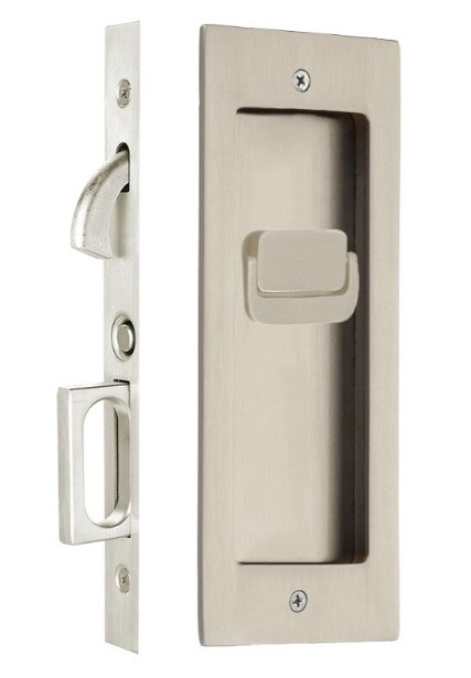 【m_quiltnail】 Emtek 2113US15 Satin Nickel Modern Rectangular Keyed Pocket Door