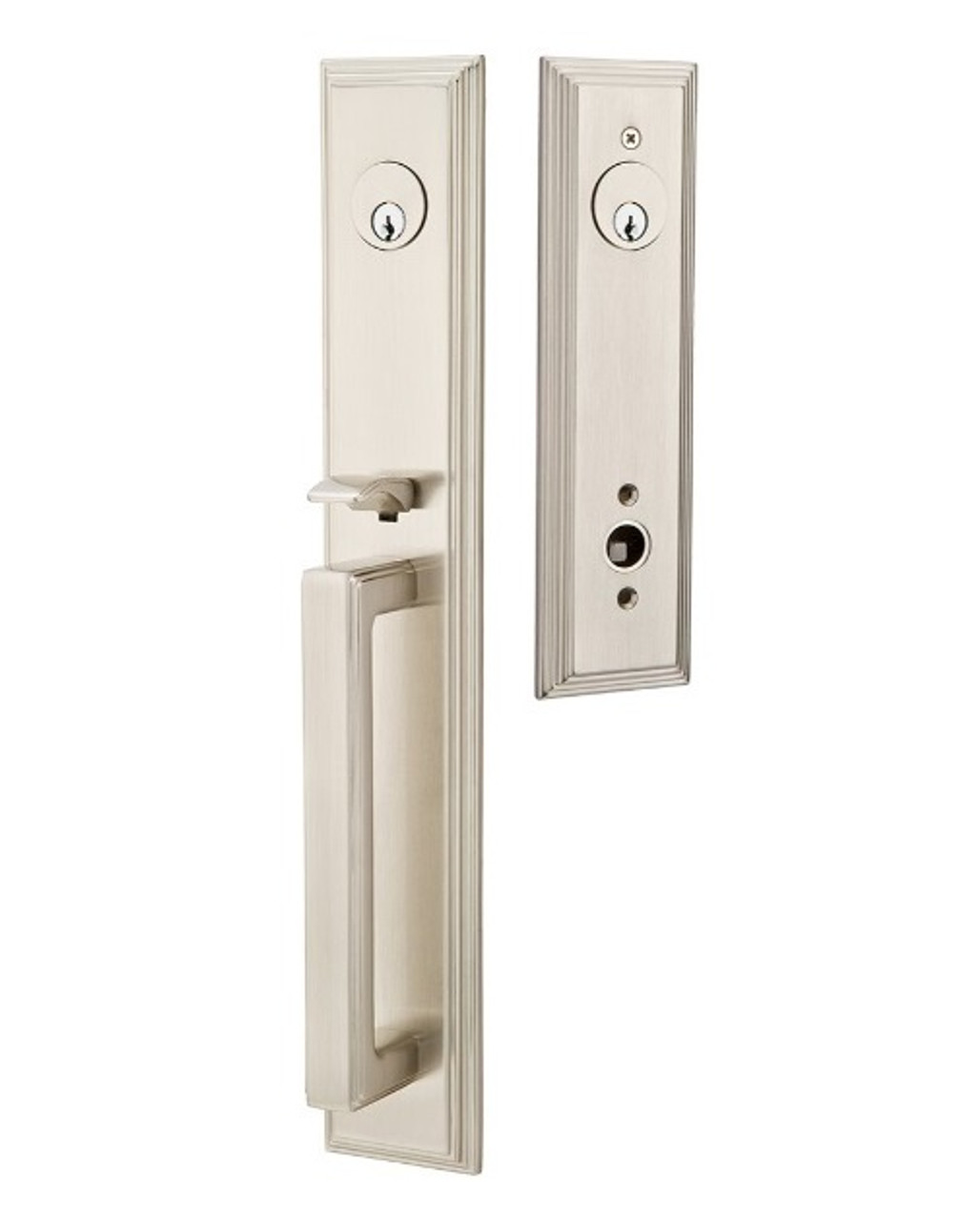 Emtek 4222US15 Satin Nickel Melrose Brass Tubular Style Double Cylinder  Entryset with Your Choice of Handle