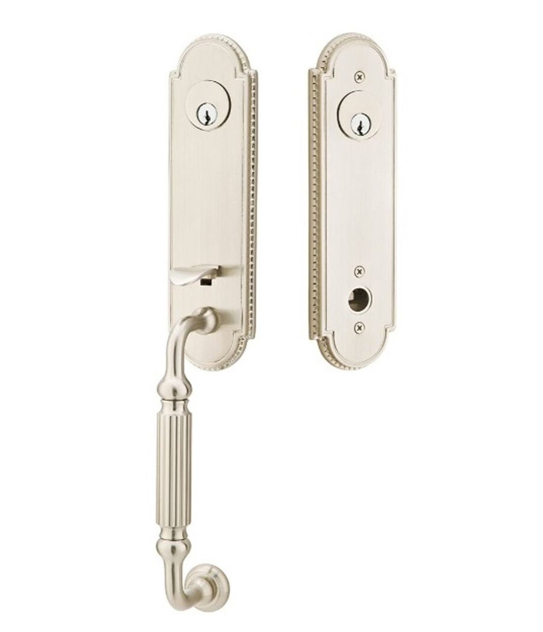 Emtek 4321US15 Satin Nickel Orleans Brass Tubular Style Double Cylinder  Entryset with Your Choice of Handle