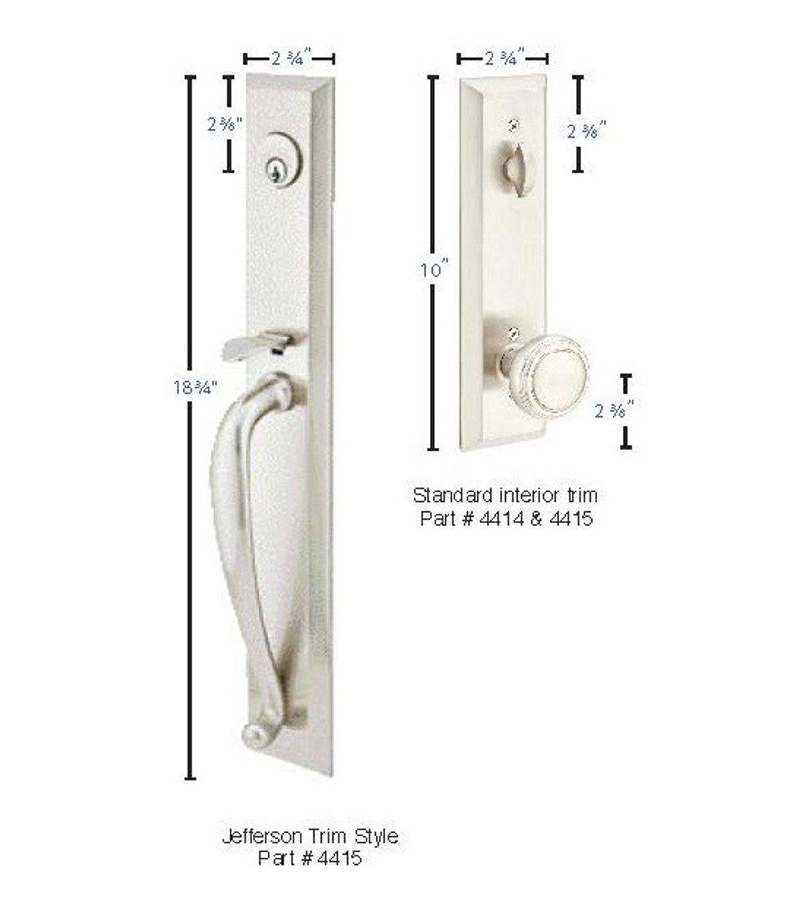 Emtek Tubular Entry Door Set Imperial Style with a Ribbon ＆ Reed Knob on The Interior Side Backset Sizes Included Polished Brass (Lifetime), Model: - 5