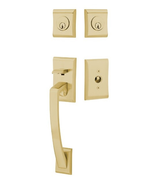 Emtek 4827US4 Satin Brass Modern Brass Ares Tubular Style Double Cylinder Entryset with Your Choice of Handle