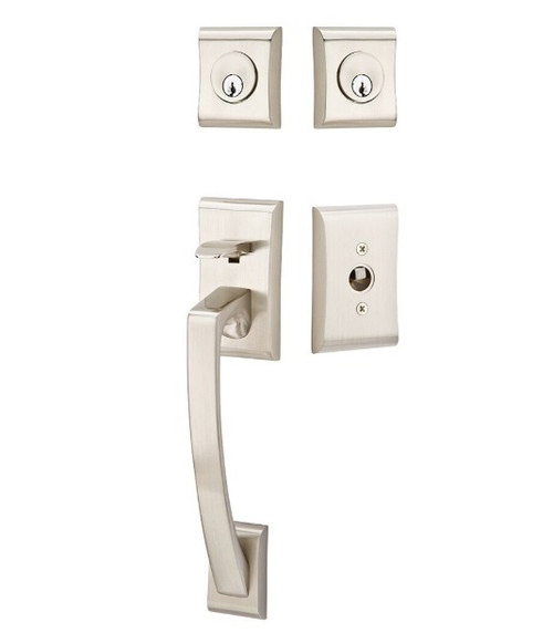 Emtek 4827US15 Satin Nickel Modern Brass Ares Tubular Style Double Cylinder Entryset with Your Choice of Handle