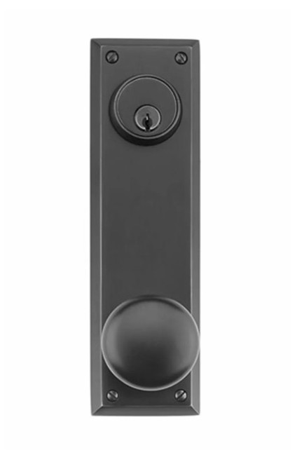 Emtek 8081US19 Flat Black Quincy Style 3-5/8" C-to-C Passage/Double Keyed Sideplate Lockset