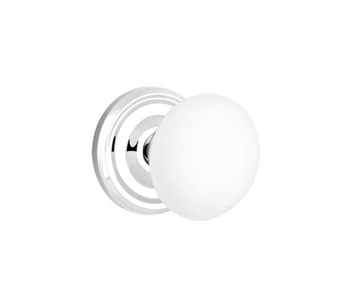 Emtek IW-US26-PHD Polished Chrome Ice White Porcelain (Pair) Half Dummy Knobs with Your Choice of Rosette