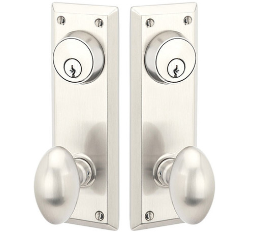 Emtek 8081US15 Satin Nickel Quincy Style 3-5/8" C-to-C Passage/Double Keyed Sideplate Lockset