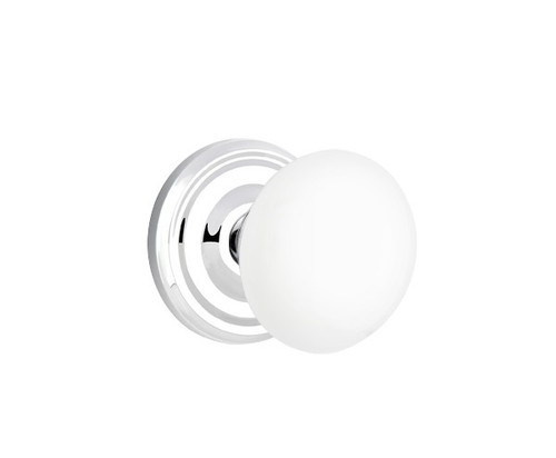 Emtek IW-US26-PASS Polished Chrome Ice White Porcelain Passage Knob with Your Choice of Rosette