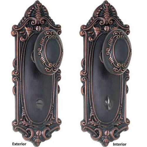 Emtek 8225-US7 French Antique Victoria Style 3-3/8" C-to-C Non-Keyed Thumbturn Privacy Sideplate Lockset