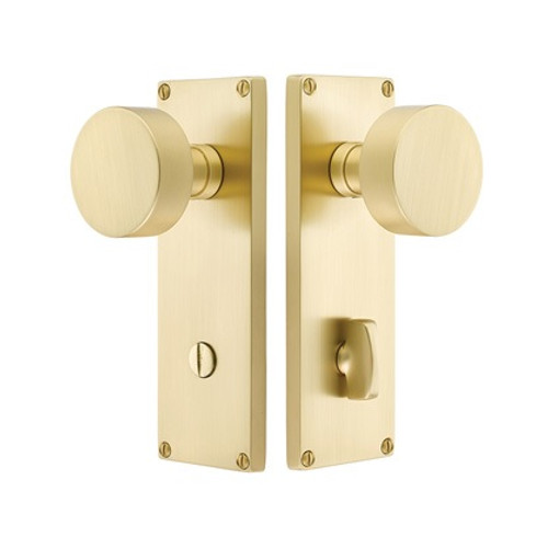 Emtek 8229-US4 Satin Brass Modern Style 3-3/8" C-to-C Non-Keyed Thumbturn Privacy Sideplate Lockset