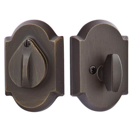 Emtek 8457MB Medium Bronze #1 Style Plate with Flap Single Cylinder Deadbolt