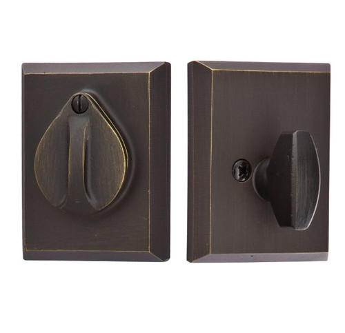 Emtek 8465MB Medium Bronze #3 Style Plate with Flap Single Cylinder Deadbolt