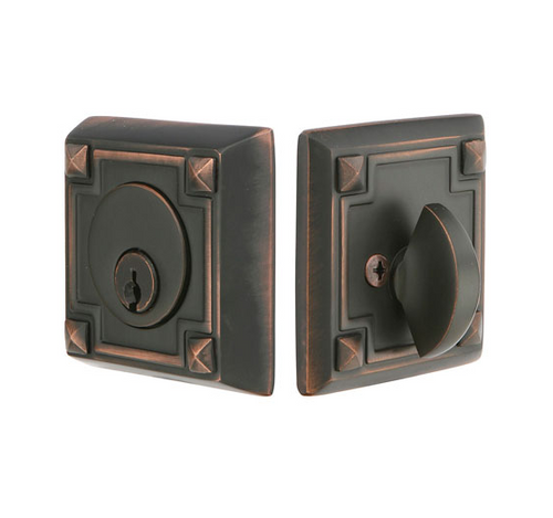 Emtek 8454US10B Oil Rubbed Bronze Arts & Crafts Style Single Cylinder Deadbolt