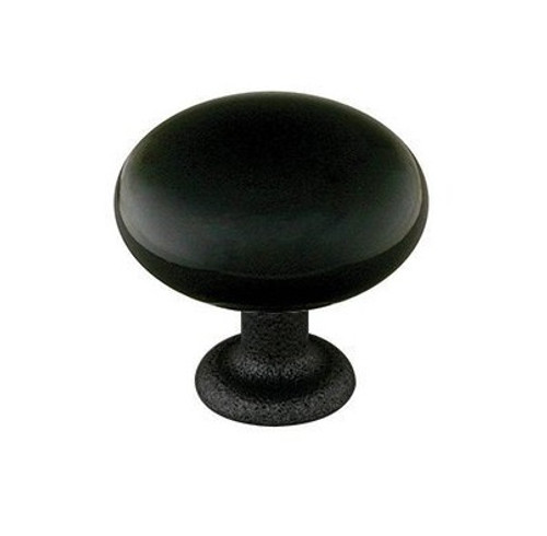 Emtek 86075FBS Flat Black Steel 1-3/4" Black Porcelain Knob with Wrought Steel Stem