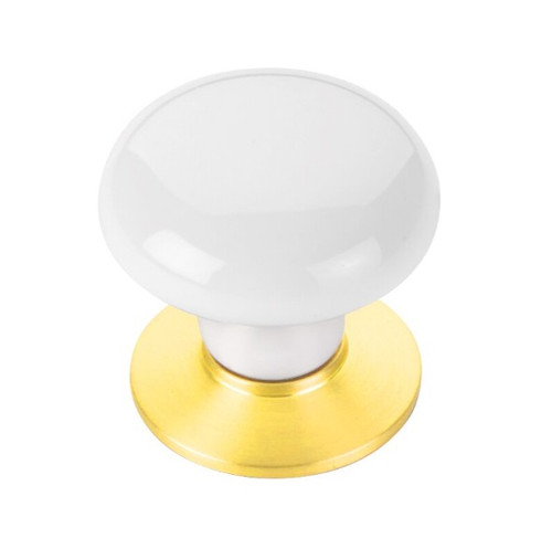 Emtek 86001US3 Polished Brass 1-3/8" Ice White Porcelain Knob with Brass Base