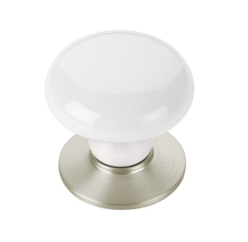 Emtek 86001US15 Satin Nickel 1-3/8" Ice White Porcelain Knob with Brass Base