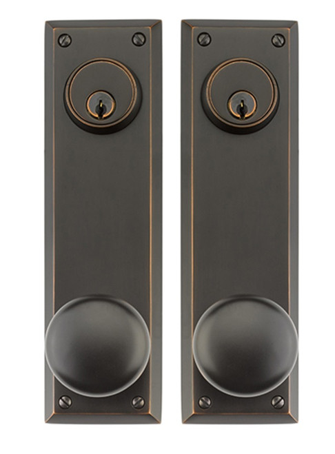 Emtek 8981US7 French Antique Quincy Style 5-1/2" C-to-C Passage/Double Keyed Sideplate Lockset