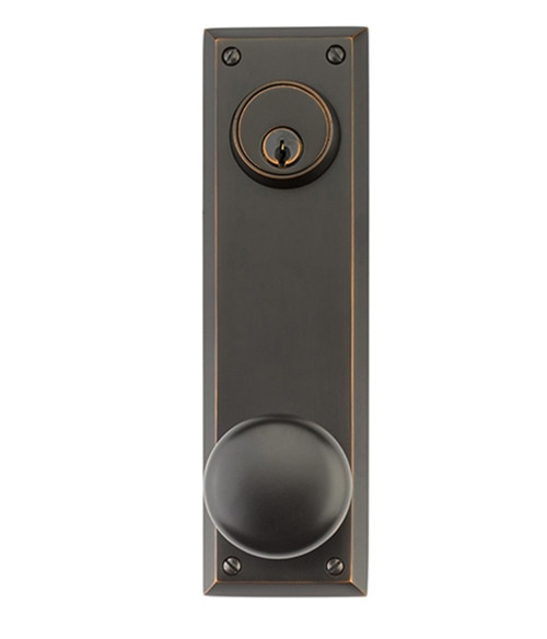 Emtek 8980US10B Oil Rubbed Bronze Quincy Style 5-1/2" C-to-C Passage/Single Keyed Sideplate Lockset