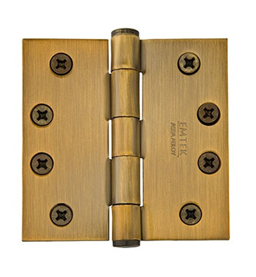 Emtek 96114US7 French Antique 4" Square Corner Solid Brass Residential Duty, Plain Bearing Hinges