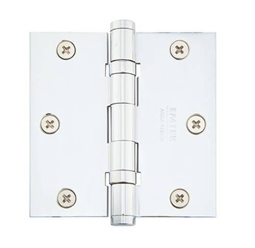 Emtek 96413US26 Polished Chrome 3-1/2" Square Corner Solid Brass Heavy Duty, Ball Bearing Hinges