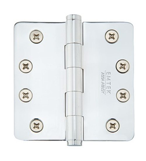 Emtek 96124US26 Polished Chrome 4" 1/4" Radius Corner Solid Brass Residential Duty, Plain Bearing Hinge