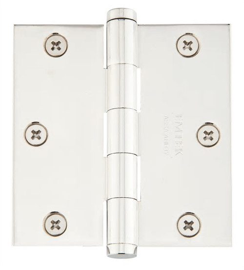 Emtek 96113US14 Polished Nickel 3-1/2" Square Corner Solid Brass Residential Duty, Plain Bearing Hinges