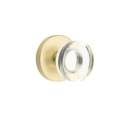 Emtek MDC-US4-PASS Satin Brass Modern Disc Glass Passage Knob with Your Choice of Rosette