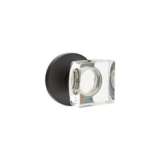 Emtek MSC-US19-PRIV Flat Black Modern Square Glass Privacy Knob with Your Choice of Rosette