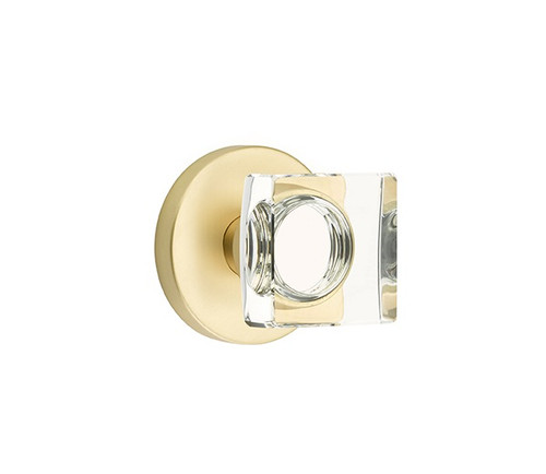 Emtek MSC-US4-PASS Satin Brass Modern Square Glass Passage Knob with Your Choice of Rosette