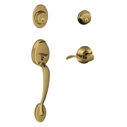 Schlage F62PLY609ACC Antique Brass Plymouth Double Cylinder Handleset with Accent Lever