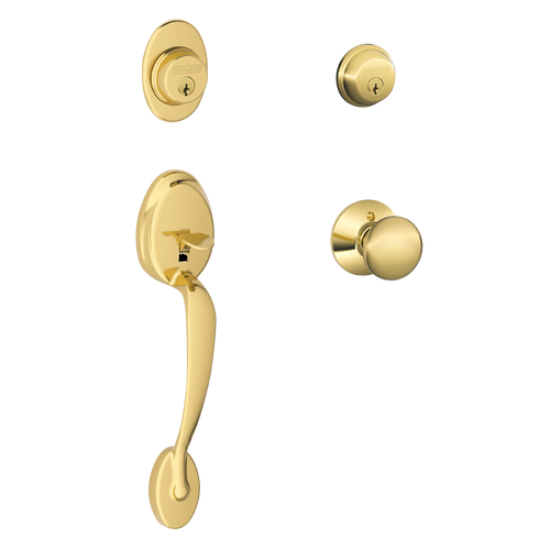 Schlage F62PLY505PLY Lifetime Brass Plymouth Double Cylinder Handleset with Plymouth Knob