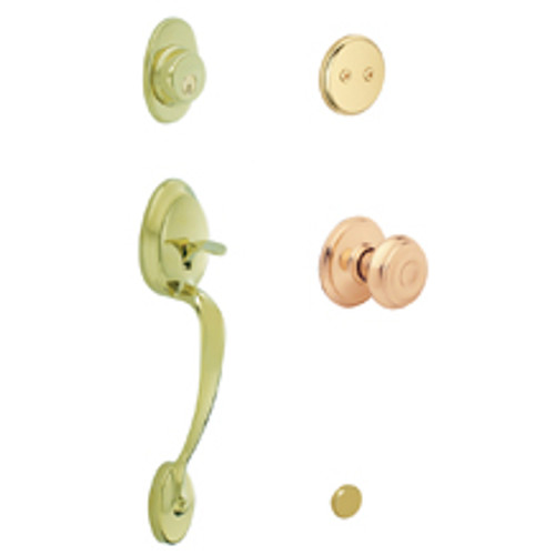 Schlage F93PLY505GEO Lifetime Brass Plymouth Dummy Handleset with Georgian Knob