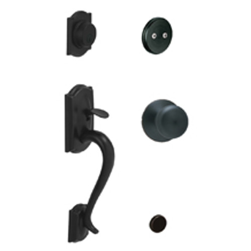 Schlage F93CAM622PLY Matte Black Camelot Dummy Handleset with Plymouth Knob