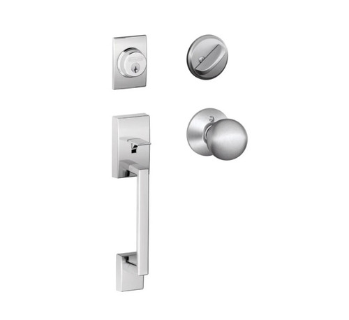 Schlage F60CEN626ORB Satin Chrome Century Handle Set with Orbit Handle